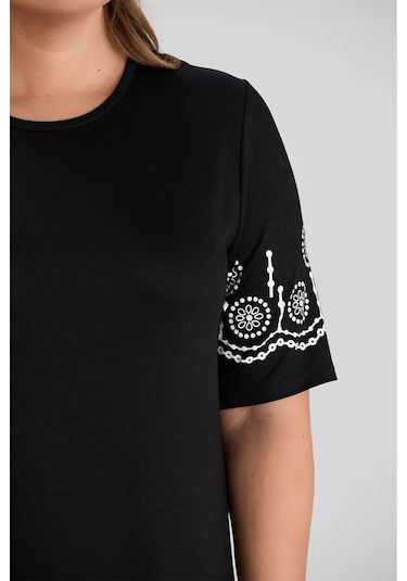 Wearon Kadın Aysar Kısa Kol Baskılı İki İp Boydan Siyah Elbise Siyah