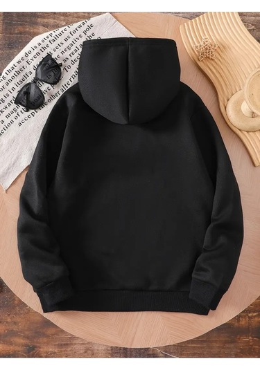 Kışlık Kapüşonlu Sweatshirt, Çocuk New York Manhattan Baskılı SiYAH