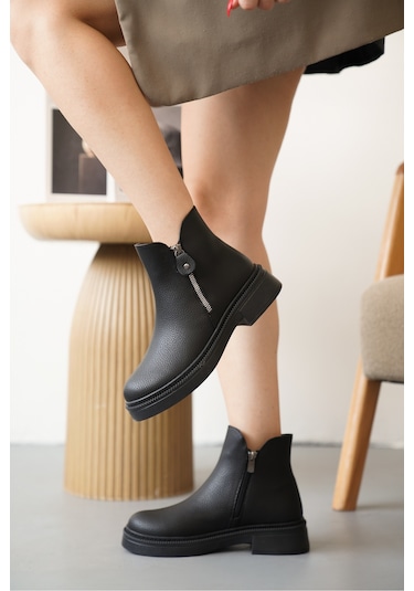 D0899 Soğuk Geçirmez Kışlık Kadın Bot & Bootie Siyah