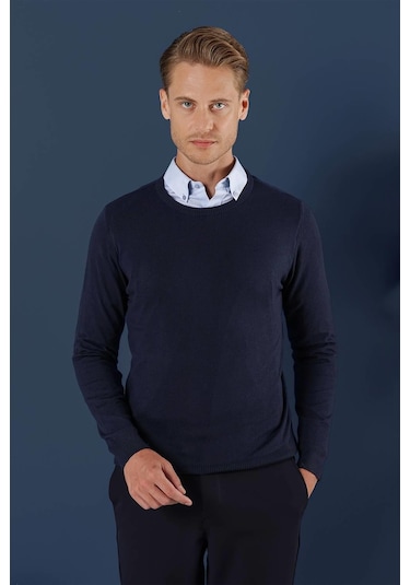 Tr 858 Slim Fit Lacivert Klasik Triko Lacivert