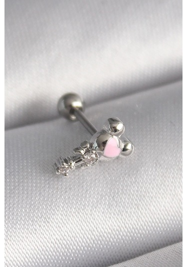 316l Çelik Gümüş Renk Zirkon Taş Detay Pembe Kalp İşleme Tragus Piercing - Prt3500eb02906-7969 Gümüş