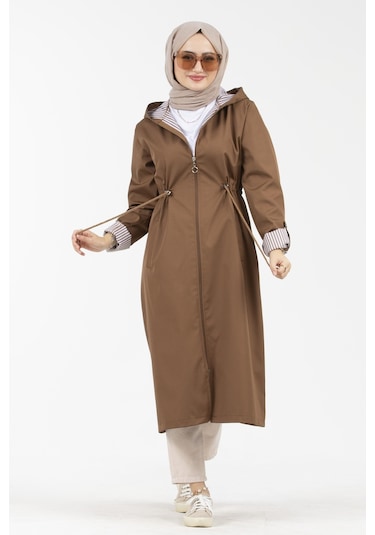 Sevitli İçi Çizgili Trençkot-taba-2733-taba Taba