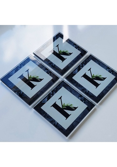 Decorita Cam Bardak Altlığı K Harfli Tasarım 4'lü Takım 10 x 10 CM Çok Renkli