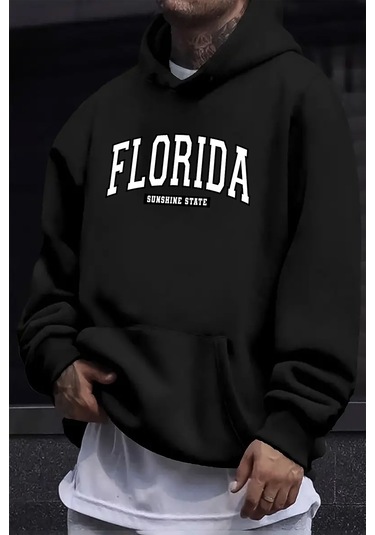 Florida Baskılı Oversize Sweatshirt Siyah