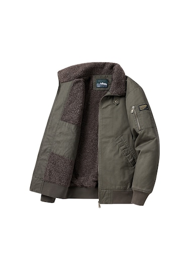 Sımıcg Erkek Ceket Kalın Yaka Pamuklu Mont Erkek Ceket - Yeşil Asker Yeşili