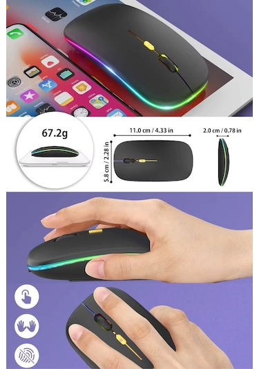 Maxgo 3147 Kablosuz Wireless 2.4g Bluetooth Sessiz Mouse Şarj Edilebilir Rgb Renkli Ergonomik Tasarımlı