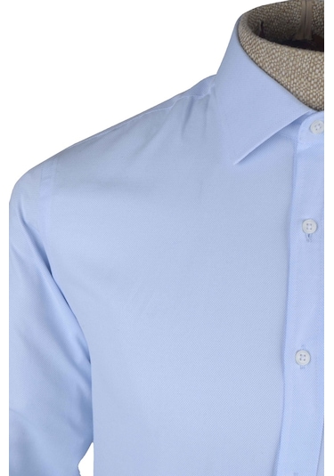 Cengiz İnler Standart Yaka Dokulu Cepsiz Slim Fit Erkek Gömlek 001