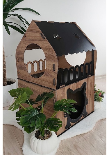 Digitus Kedi Evi Teraslı İki Katlı Merdivenli