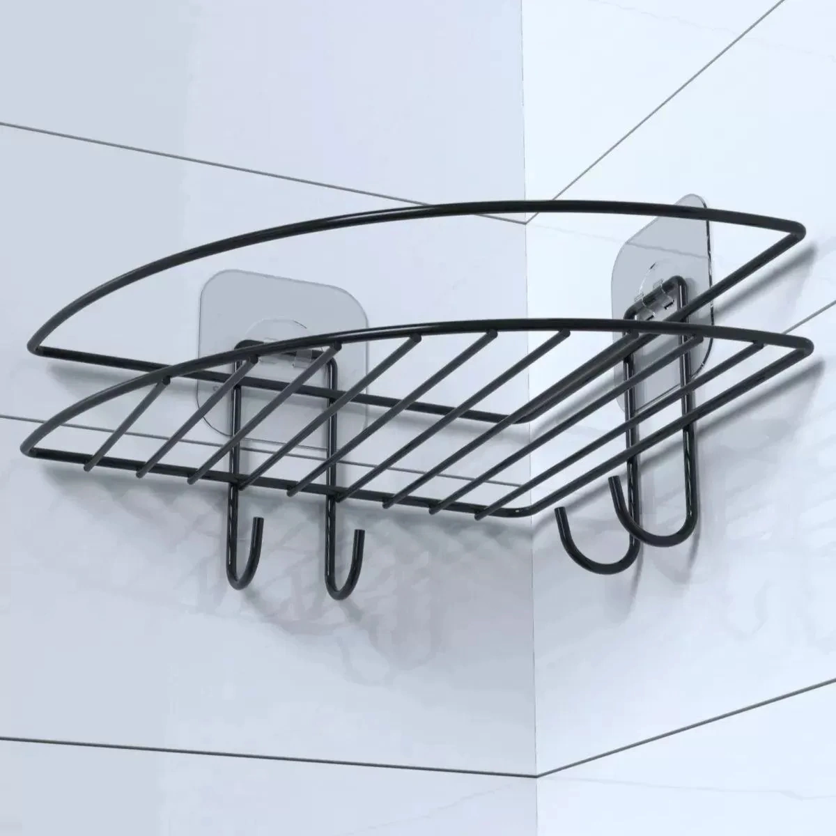 Yapışkanlı Banyo Köşeliği Kancalı Köşe Rafı Duş Şampuanlık Duvar Düzenleyici Organizer Raf Kahverengi