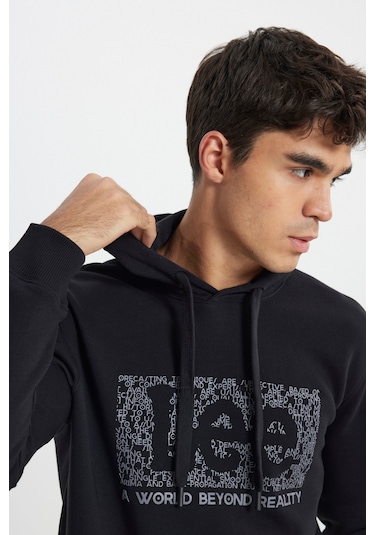 Regular Fit Normal Kesim Kapüşonlu İçi Polarlı Siyah Sweatshirt L242168001 Siyah