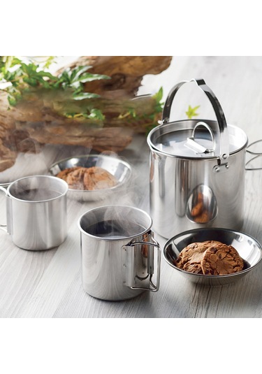 Ranyeek Stainless Steel Kamp Mutfak Seti 5 Parça - Tencere, Kupa Ve Kaseler İle Taşınabilir Outdoor Pişirme Ekipmanı Çok Renkli