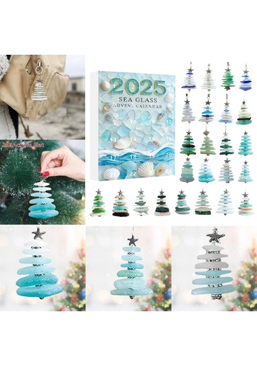 Moveevo 2025 Deniz Camı 2d Noel Ağaçlı Advant Kalenderi - Akrilik Askı Ve Kutu Seti Mavi Tonu