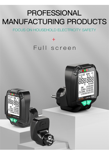 Moveevo Elektrik Prizi Testeri Lcd Ekranlı, Akım/frekans/leakage Tespiti, 20 Veri Depolama, Avrupa Standartı Pil Dahil Değil