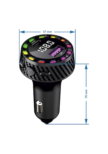 Rgb Işıklı 5.3 Bluetoothlu 30w Usb Type C Hızlı Şarjlı Araç Kiti - Mp3 Çalar, Eller Serbest Modlu
