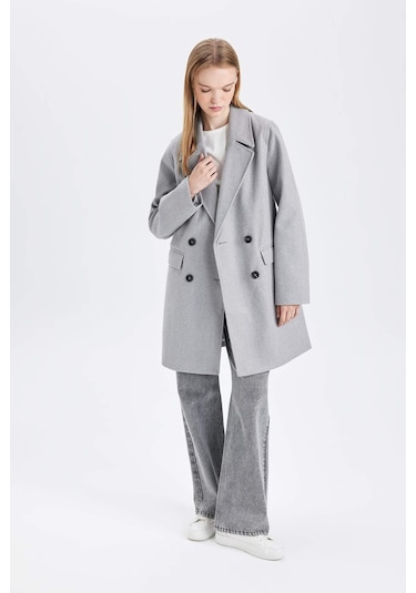 DeFacto Rüzgar Geçirmez Uzun Kaşe Kaban Oversize Geniş Kalıp Kruvaze Yaka Düğmeli A0922AX24WNGR2 Gri DeFacto Rüzgar Geçirmez Uzun Kaşe Kaban Oversize Geniş Kalıp Kruvaze Yaka Düğmeli A0922AX24WNGR2 Gri
