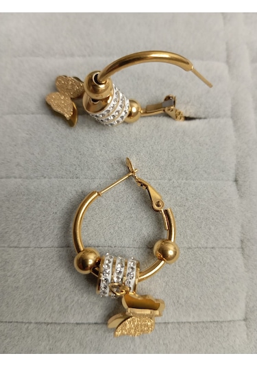 Kelebek Model Zirkon Taşlı Gold Renk Küpe Gold