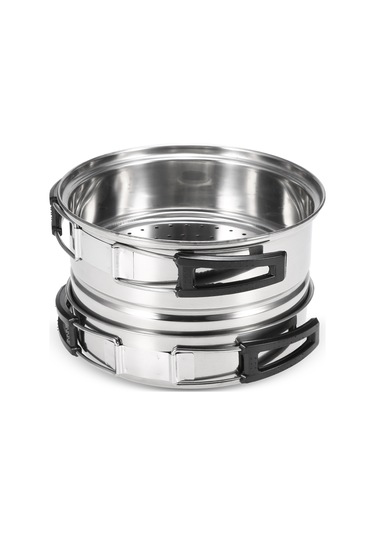 Teltree 3 Parça Çelik Kamp Tencere Seti: Kazan, Tava Ve Buğulama Rafı İle Çeşitli Pişirme Yöntemleri - Kamp, Bisiklet Turu Ve Mutfak İçin Uygun Gümüş