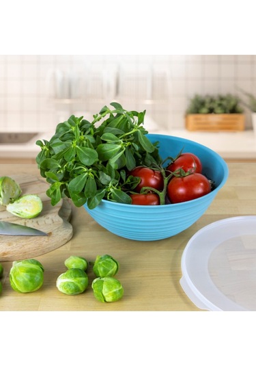 Ceronni Galaksi Desenli Kapaklı Kase 3lü Set 3lt 2lt 1lt Turkuaz Turkuaz