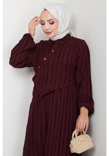 Çapraz Bağlamalı Bürümcük Elbise 1617 - Mürdüm Mürdüm