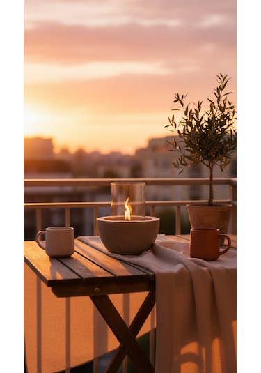 Beton Masaüstü Şömine Dumansız Dekoratif Biyoetanol Şömine + 1 Lt Yakıt Hediyeli Terra Fire Z.2