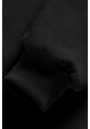 3'lü Kapüşonlu Sweatshirt Seti- Dark Kedi Baskılı- Siyah, Lacivert, Gri - Kışlık Şardonlu Kumaş Siyah-lacivert-gri