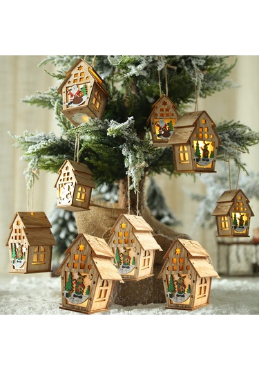Reedark Noel Işıklı Ahşap Ev Dekoru - Dıy Aydınlatmalı Kulübe, Bar/kafe Süsü, Hediye Seçeneği Diğer