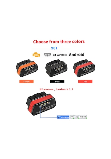 Padalink Konnweı Kw901 Obd-ıı Arabalari Motor Arıza Tanı Cihazı, Bt 5.0 Kablosuz Tarayıcı, Hata Okuma/temizleme, 12v Benzin/dizel Uyumlu, Kırmızı