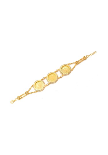 Altın Kaplama İmitasyon Zirkon Taşlı Üçlü Yarım Altınlı Bileklik Blk-1211 Altın