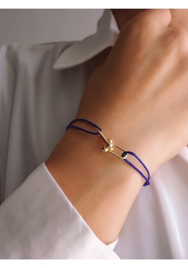 Tiffany Model Deri İpli El Yapımı Gold Mavi Renkli Bileklik Mavi