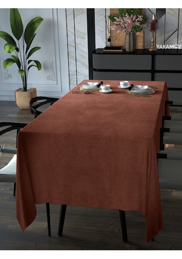 Kiremit Rengi Kadife Dokulu Masa Örtüsü Dertsiz Velvet Touch Serisi Kiremit