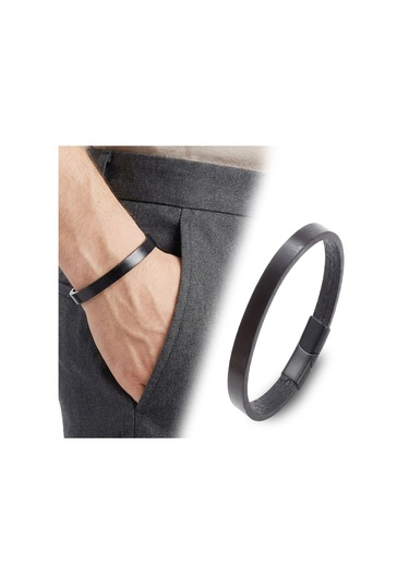 Moncuk Design Siyah Pu Deri Zamak Erkek Bileklik 33513b16d2 Mat Siyah