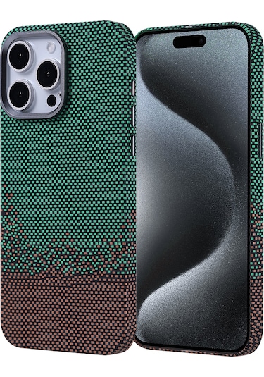 Ardemix İphone Uyumlu 15 Pro Max Kılıf Magsafe Şarj Özellikli Karbon Fiber Görünümlü Nekst Yeşil
