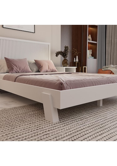 Alaz Model Beyaz Renk Çam Ahşap Karyola Dikey -264 200 x 200 CM