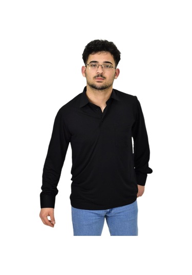 Erkek Gömlek Yaka Uzunkol Tişört T6063 Bgl-st04542 Siyah