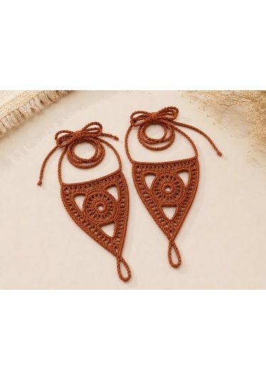 Boho Stil Barefoot Sandal El Yapımı Tarçın Ayak Aksesuarı Çift