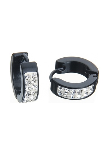 Zirkon Taşlı Siyah Erkek Küpe Çelik Takı Aksesuar W P24 T5 N11.1486 Çelik