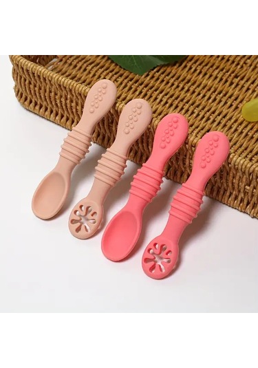 Hightower Yeşil Soğuk Gri 4 Parça Yemek Kaşığı Seti Silikon Mama Kaşığı Kendi Kendine Yeme Yeşil + Soğuk Gri