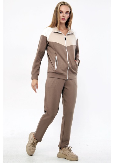 Trendhill Kadın Açık Kahve Modal Scuba Eşofman Takım Edy5543ak Açık Kahverengi