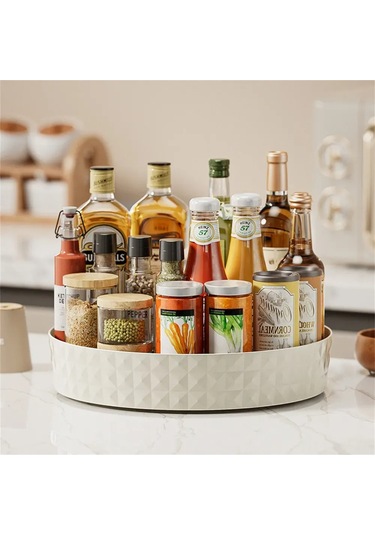 Shineyee Döner Düzgünleştirici Tablo - Multifonksiyonel Ev Organizasyon Aleti, Plastik, Beyaz, 22.5x22.5 Cm - Baharat, Kozmetik, Ofis Malzemeleri İçin Beyaz