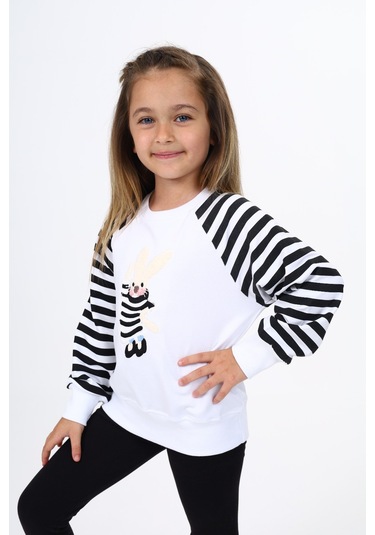 Toontoy Kız Çocuk Nakışlı Sweatshirt Beyaz