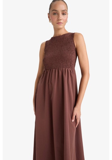 Defacto Bisiklet Yaka Terry Cotton Kolsuz Midi Elbise F5807ax25aubn320 Kahve