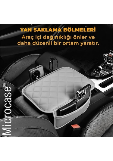 Microcase Araç Merkezi Konsol Kapağı Capitone Deri Araç Kol Dayama Yastığı Depolama Cepli - Al5395 Taba