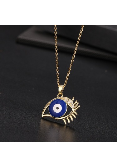 Takı: Titanyum Çelik Köprücük Kimi Zinciri, Renkli Zirkon Taşlı Göz Pandantif, Şeytan Gözü Kolye Altın - Kahverengi
