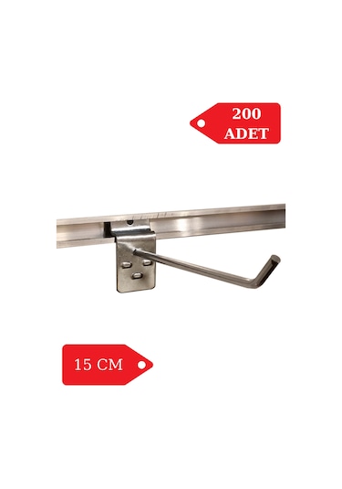 200 Adet 15 cm Kanallı Pano Kancası Raf Askısı Krom