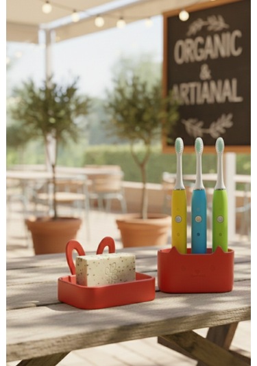 Oxyteez Dekoratif Banyo Sabunluk Seti Kırmızı Renk Reçine Tasarım Ev Ve Ofis Dekorasyonu