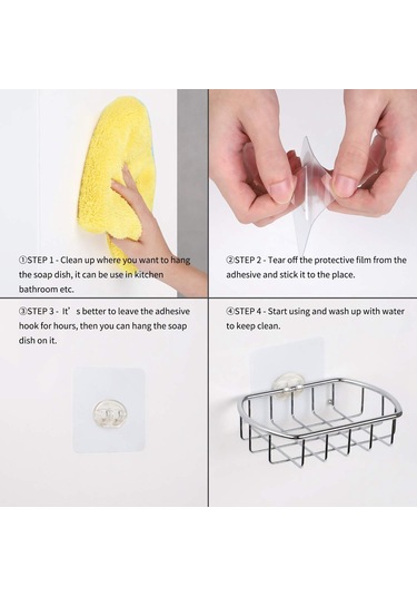 Sabunluk, Paslanmaya Dayanıklı Paslanmaz Çelik Sabunluk Tutucu, Banyoda Sabun Süngeri Scrubber İçin Ful Yapıştırıcı İle Duş Mutfak Lavabo