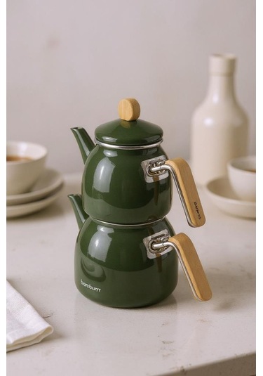 Sultan - Bambu Kulplu Çaydanlık Takımı Koyu Yeşil Koyu Yeşil