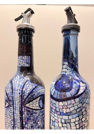 Anadolu Mozaik Sanatı Motifli Soyut Tasarım Yağdanlık Seti-sirkelik Sosluk Seti- Ev Ve Mutfak Mavi