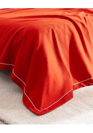 Madame Coco Caline King Size %100 Pamuk Pikeli Nevresim Takımı - Beyaz/kiremit 8684427124826 Çok Renkli