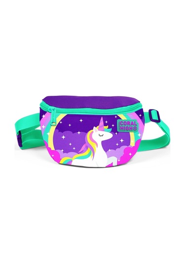Coral High Mor Yeşil Unicorn Baskılı Kız Çocuk Günlük Bel Çantası Çok Renkli